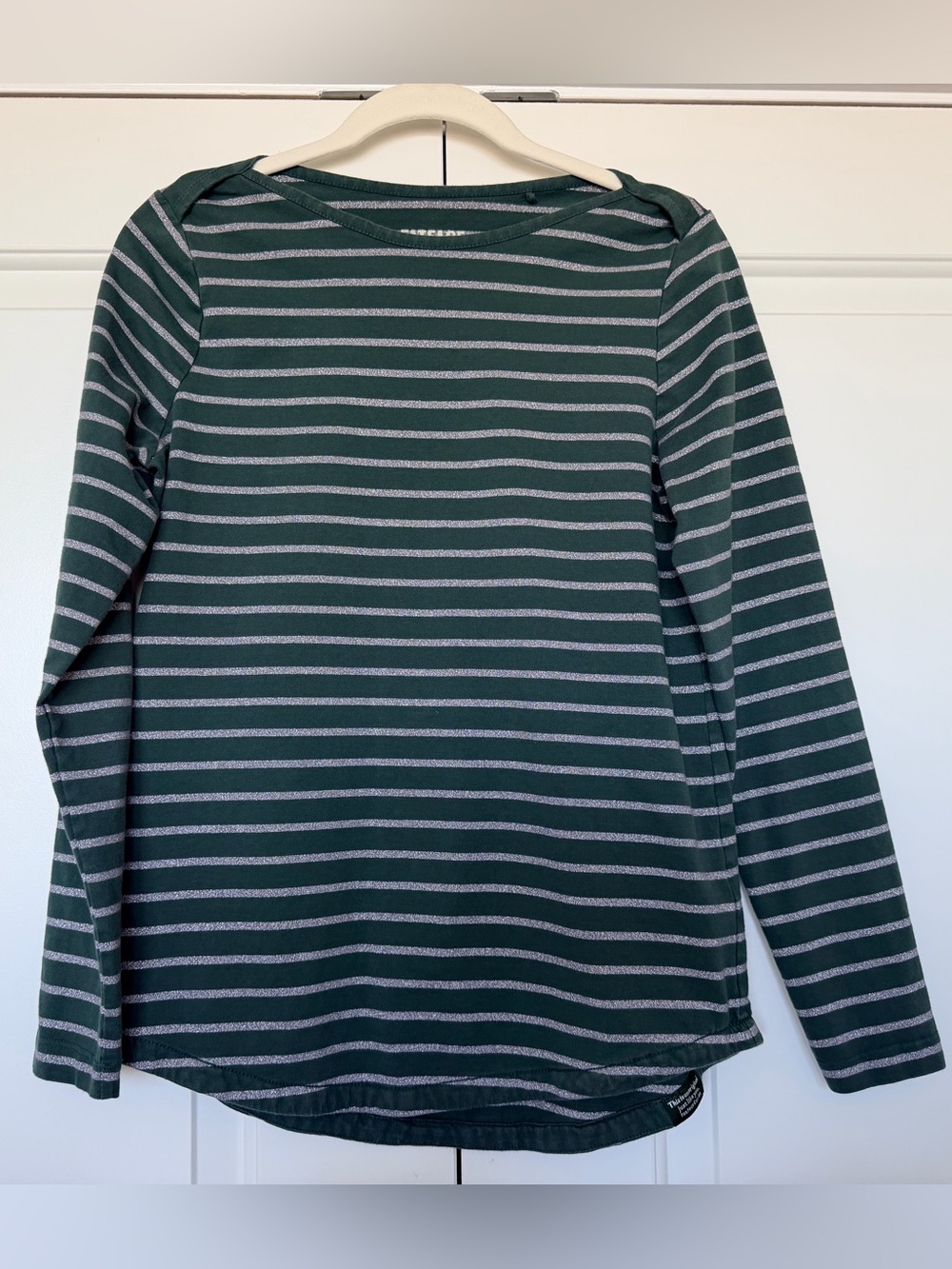 Fatface Breton Dark Teal Green Metallic Long Sleeve Stripe T-Shirt